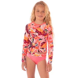 Детский купальник Maaji Odyssey Rashguard Set Coral Leafy Long Sleeve Swimwear RED227