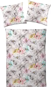 Комплект постельного белья Dream Castle, интерлок-джерси, акварельные цветы, 135 х 200 см, крупные акварельные цветы на светлом фоне