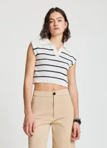 Полосатый свитер с воротником-поло Calliope, Var Bianco Lana