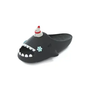 HelloSlippers Акулий тапочки Рождественский снеговик, унисекс слайдеры черные, цвет Black