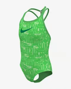 Детский купальник Nike Retro Flow, зеленый, с логотипом Swoosh и бретелями на спине, модель SRT570