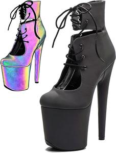 Женские ботильоны WUXIN H&P с экзотическим высоким каблуком 8 дюймов, платформой, отражающим эффектом, на шнуровке, для танцев у шеста, Black