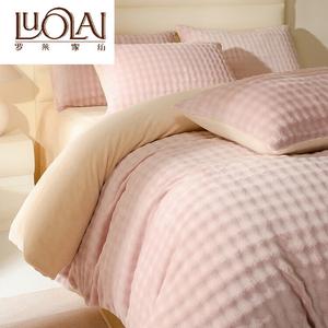 LUOLAI HOME Комплект постельного белья, 4 предмета, размер 220x240 см, вес 2,5 кг, высокоплотный молочный бархат, цвет Amelia - светлая бобовая паста