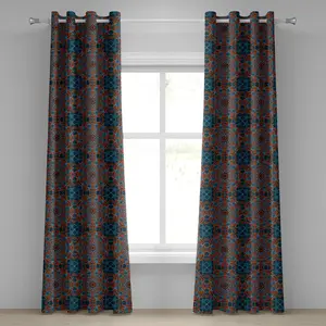 Штора на люверсах Мандала от ABAKUHAUS, замысловатый кружевной китайский узор с кругами, завитками и точками, цветущая иллюстрация, декоративные двухпанельные шторы, 280 см x 225 см, цвет: сине-красный, черный Abakuhaus