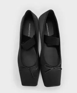 Балетки «Мэри Джейн» с квадратным носком Charles & Keith, цвет Blacktextured