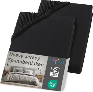 Простыня на резинке DreamScience Heavy Jersey 180 - 200 x 200 см, черная, 2 шт. в упаковке для наматрасников высотой до 10 см - Простыня на резинке, сохраняет форму, 160 г/м², эластичная по всему периметру, не требует глажки NYVI