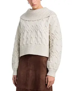 525 Свитер-пуловер Морин с воротником-хомутом и комбинированной косой вязкой 525 America, бежевый
