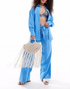 Пляжная рубашка свободного кроя Isabel из льняной ткани в стиле «микс и подбор» синего цвета Asos Design