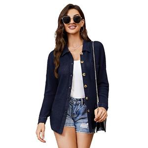 Женская вязаная рубашка-блуза с карманами на груди, оверсайз, длинный рукав Seoria, Blue