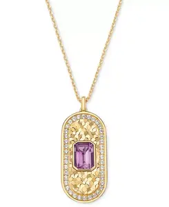 Ожерелье с подвеской длиной 18 дюймов с аметистом (1,5 карата tw) и белым топазом (5/8 карата tw) овальной формы с блестящей текстурой из стерлингового серебра с покрытием из 14-каратного золота (также с небесно-голубым топазом) Macy'S, amethyst