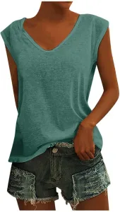 Женская футболка шифон однотонная летняя комфортная свободная V-образный вырез короткий рукав