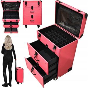 Косметичка, Большой органайзер для лаков и лампы, чемодан на колесах Frezarkowo, цвет розовый