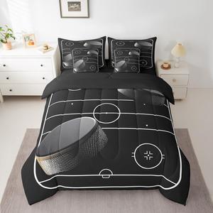 Erosebridal Комплект постельного белья Ice Hockey для детей с принтом хоккейного поля, спортивный дизайн, Traffic Black