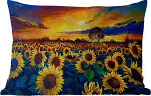 Подушка для улицы - Живопись - Цветы - Масляная краска - Подсолнух - 60x40 см - Устойчива к погодным условиям - Подушка для отдыха - Декоративная подушка - Подушка для дома MuchoWow
