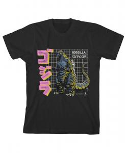 Детская футболка с коротким рукавом, клетчатым рисунком и иероглифами, размер XL Godzilla, Black