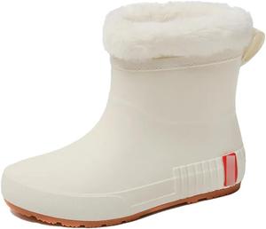 Женские дождевые туфли Wjnvfioo Резиновые сапоги на щиколотку Водонепроницаемые садовые водяные ботинки, 38 Khaki-Fur