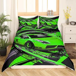 Erosebridal Комплект постельного белья King Size с автомобильной тематикой для детей и взрослых, зеленый цвет, спортивный дизайн, Multi 18