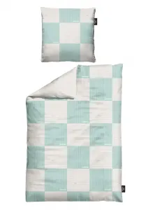 Двусторонний комплект постельного белья Zanzibar Chessboard, 155x220 см/80x80 см, бирюзовый цвет, 100% хлопок премиум-класса Sansibar