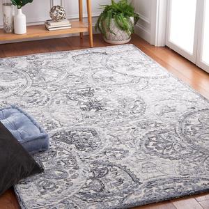 Ковер SAFAVIEH, 244 x 305 см, - коллекция Metro - большой - цвета ivory и grey, ручной работы из шерсти, идеально для гостиной, спальни, офиса, столовой (MET889F)