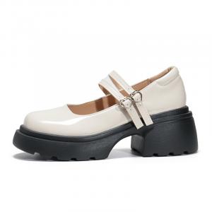 JINDUN Женские туфли Мэри Джейн на массивном каблуке экрю, цвет Ecru