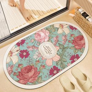 Dajiang Ковер 50х80 см из диатомита для ванной комнаты, быстросохнущий, набор из 2 штук, No-Use Area Rose