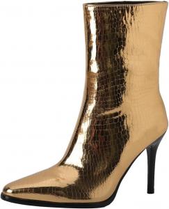 Женская модная обувь: элегантные ботильоны на шпильке, заостренный носок, на высоком каблуке, для свадеб и вечеринок, короткие ботинки JOEUSTY, Gold Golden