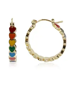 Серьги-Кольца с радужными сердечками Rebl Jewelry, rainbow