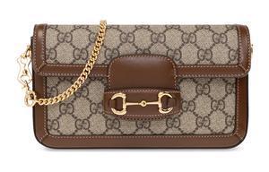 Коньячная холщовая с кожаными вставками кросс-боди сумка через плечо Horsebit 1955 GUCCI