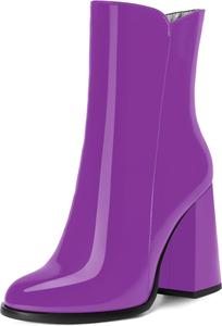 Женские ботильоны WAYDERNS на высоком каблуке 4 дюйма с круглым носком, молнией, однотонным дизайном, лаковой отделкой и модным стилем для свиданий, Purple