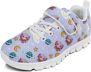 Кроссовки с животным принтом для мальчиков и девочек, обувь для ходьбы, модный дизайн, с одной пряжкой, теннисные кроссовки, дышащие, легкие, идеальные для детей Watdotory, Astronauts Axolotl Planet