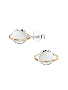 Alexander York Серьги-гвоздики SATURN из розового золота и серебра 925 пробы, комплект из 2 штук