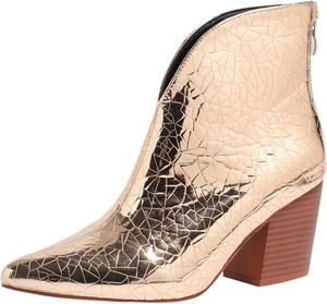 Женские блестящие ботильоны Chelsea с вырезом V, молнией, закрытием снизу, заостренным носком, массивным средним каблуком, текстурированной поверхностью, с удобным надеванием Generic, Gold