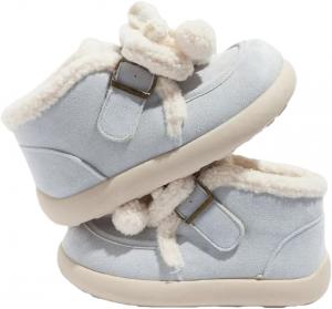 ZQW Модные зимние высокие ботинки для женщин с меховой подкладкой, замшевые, с круглым носком, бантом, металлической пряжкой, на липучке, легкие, удобные, повседневные, Blue