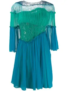 Платье с оборками и вставками Alberta Ferretti, синий