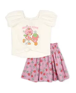 Комплект для девочки: футболка с квадратным вырезом и юбка Strawberry Shortcake, белый
