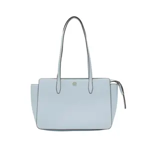 Robinson Litchi Grain Leather Tote Bag, Shopping Bag, Handbag, Shoulder Bag Women's Dusty Blue TORY BURCH