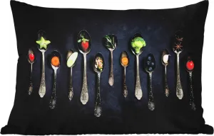 Подушка для улицы - Травы - Ложка - Серебро - Специи - Промышленная - 60 x 40 см - Устойчива к погодным условиям - Подушка для отдыха - Декоративная подушка - Подушка для дома MuchoWow