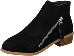 Женские ботильоны, заостренный носок, квадратный каблук, большой размер, боковая молния, резиновая подошва, подходят для повседневной носки в любое время года SPKFHD, Black