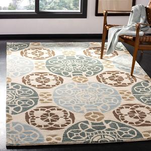 Ковер SAFAVIEH, 244 x 305 см, - коллекция Wyndham - большой - бежевый и синий, ручной работы из шерсти, современный дизайн, идеально для гостиной, спальни, офиса, столовой (WYD376A)