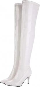 Женские высокие ботфорты выше колена из лакированной кожи с молнией, длинные ботильоны, модный стиль для вечеринки и танцев, больших размеров Generic, White