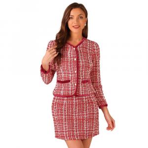 Комплекты женской одежды: комплекты из короткого пиджака и юбки из твида в клетку ALLEGRA K, красный