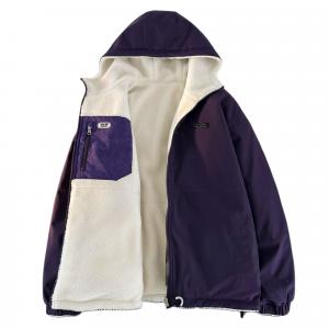 Пуховик женский с капюшоном, подкладка из флиса, реверсивный WARRIOR, aurora фиолетовый (sherpa reversible diy badge)