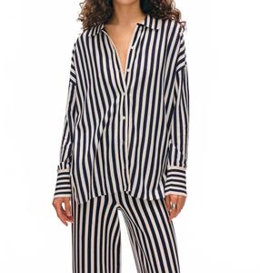 Рубашка в полоску из органического хлопка высшего качества, цвет: темно-синий/белый White + Warren, темно-синий/белый