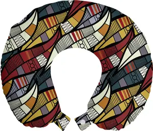 Подушка для шеи ABAKUHAUS African Travel Pillow, круги, шевроны, линии, дорожный аксессуар из пеноматериала для самолета и автомобиля, 30 x 30 см, разноцветная Abakuhaus