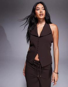 Жилет River Island с воротником-халтер темно-коричневого цвета