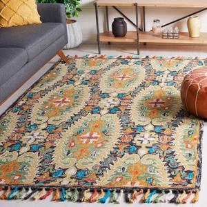 Ковер ручной работы из премиальной шерсти SAFAVIEH, 122 x 183 см, Blossom Collection Charcoal / Gold BLM454A с кисточками