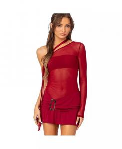 Женское мини-платье из прозрачной сетки на одно плечо Edikted, красный