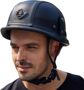 Полушлем кожаный qudas с очками, черный