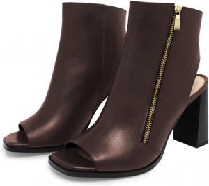 YDN Women's Square Peep Toe Slingback Ankle Boots Chunky Mid Heels Side Zipper Boot Sandals Office Daily Party Casual Bootie Shoes Size 4-16 US, Saddle Brown