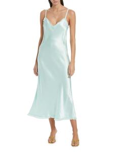 Платье-комбинация миди из атласа с бахромой Vince, цвет Sea Star